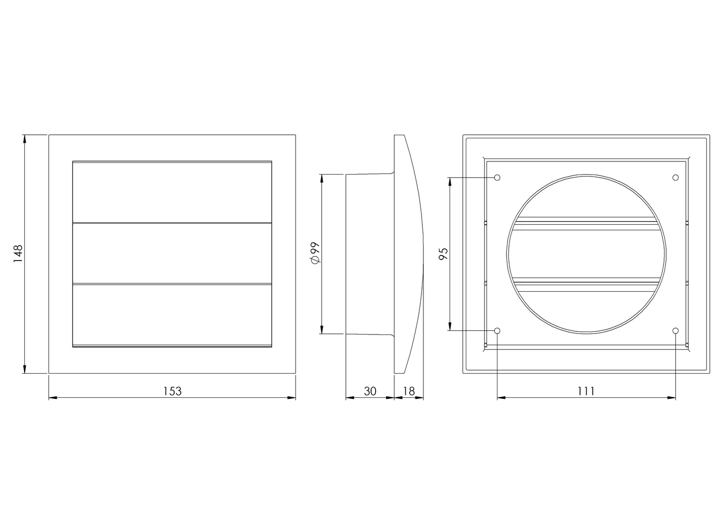 VENTILATSIOONIREST EUROPLAST PLAST 148X153MM 100MM RIBI ANTR.