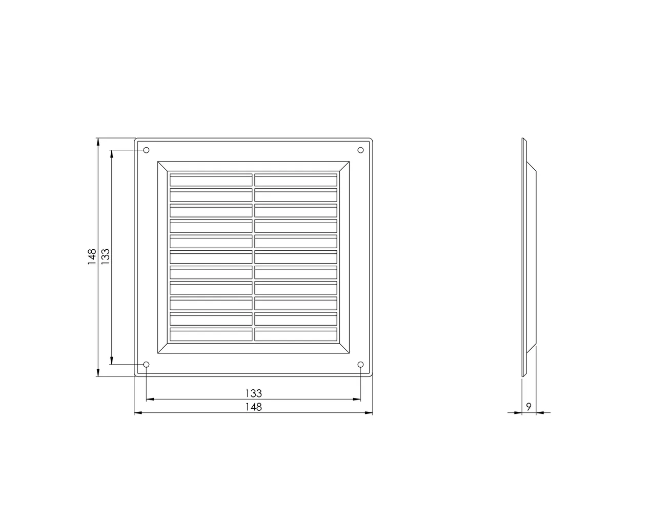 VENTILATSIOONIREST EUROPLAST PLAST 150X150MM MUST VR1515M