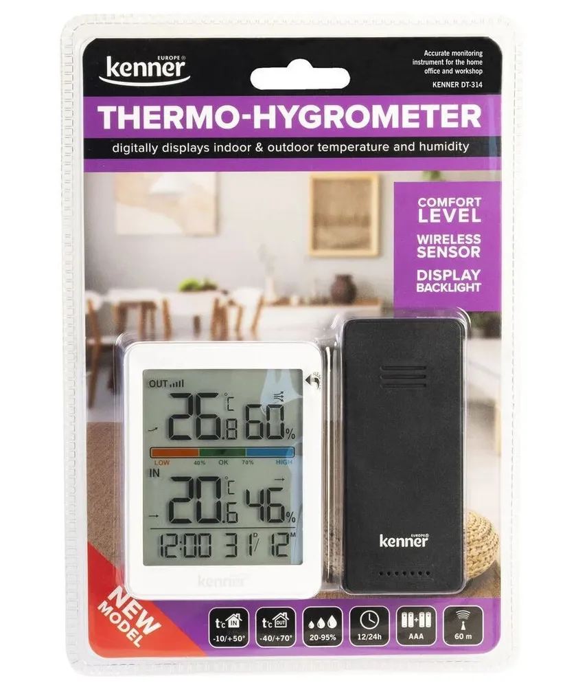 SISE-JA VÄLISTERMOMEETER/HÜGROMEETER KENNER DIGITAALNE JUHTMEVABA