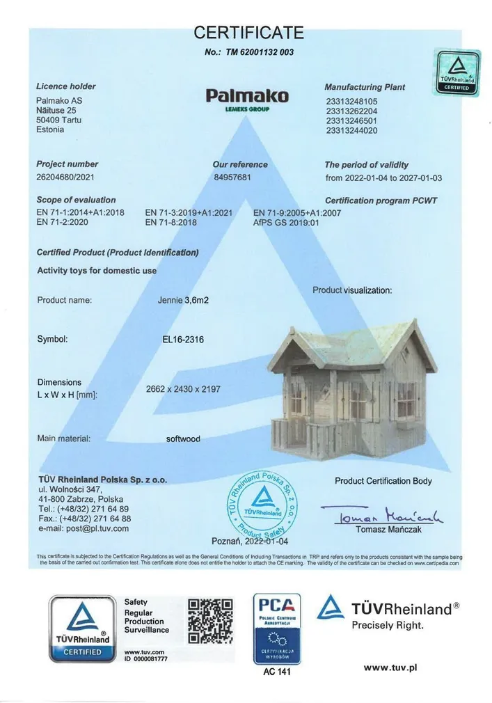 MÄNGUMAJA PALMAKO JENNIE 3,6M²