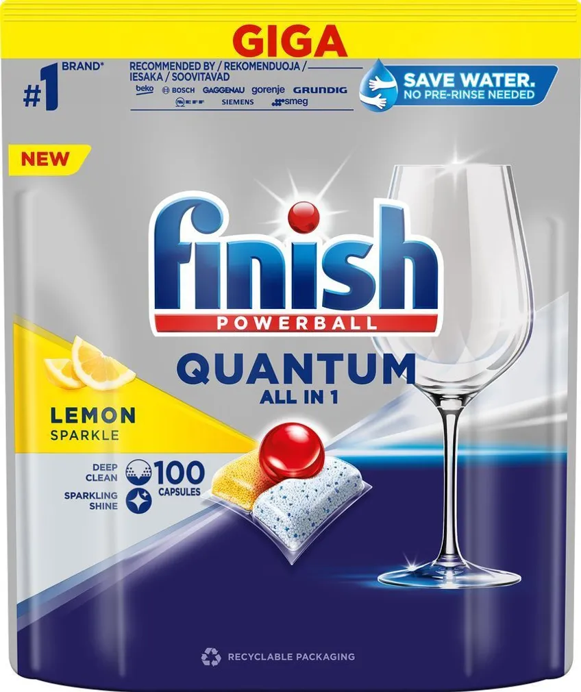 NÕUDEPESUMASINA KAPSLID FINISH POWERBALL QUANTUM LEMON 100TK PAKIS