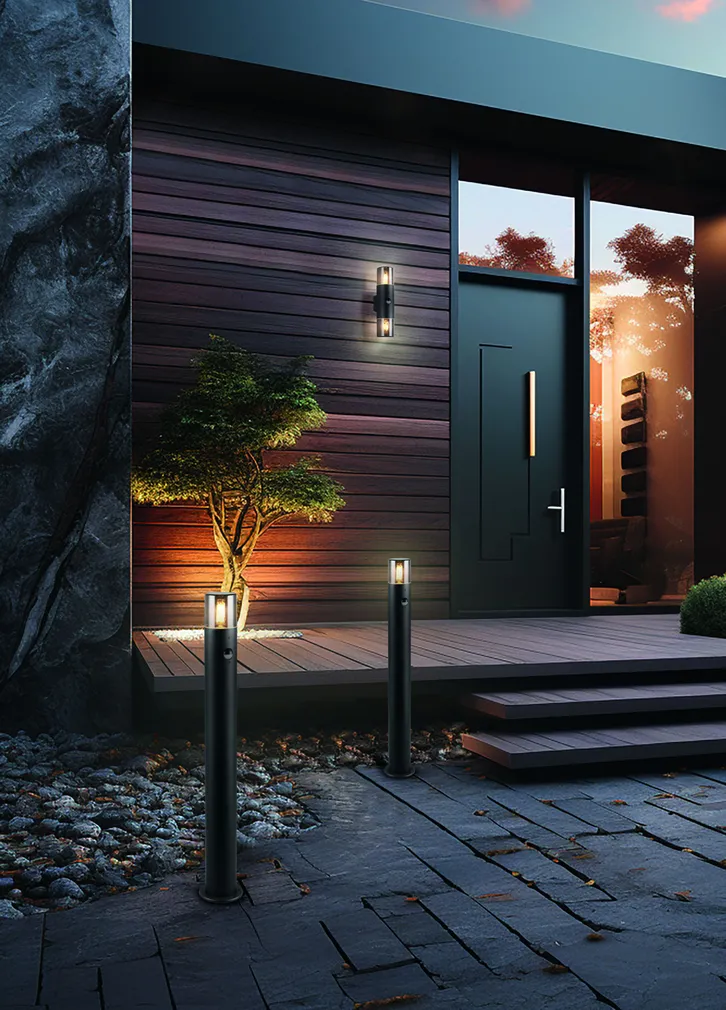 VÄLISVALGUSTI TRIO HOOSIC SEINALE KAHEOSALINE E27 MUST LIIKUMISANDUR