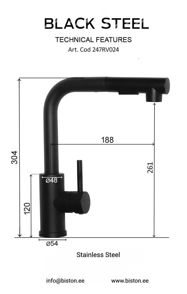 KÖÖGISEGISTI AQUALINE STEEL L KÄSIDUŠIGA, MUST