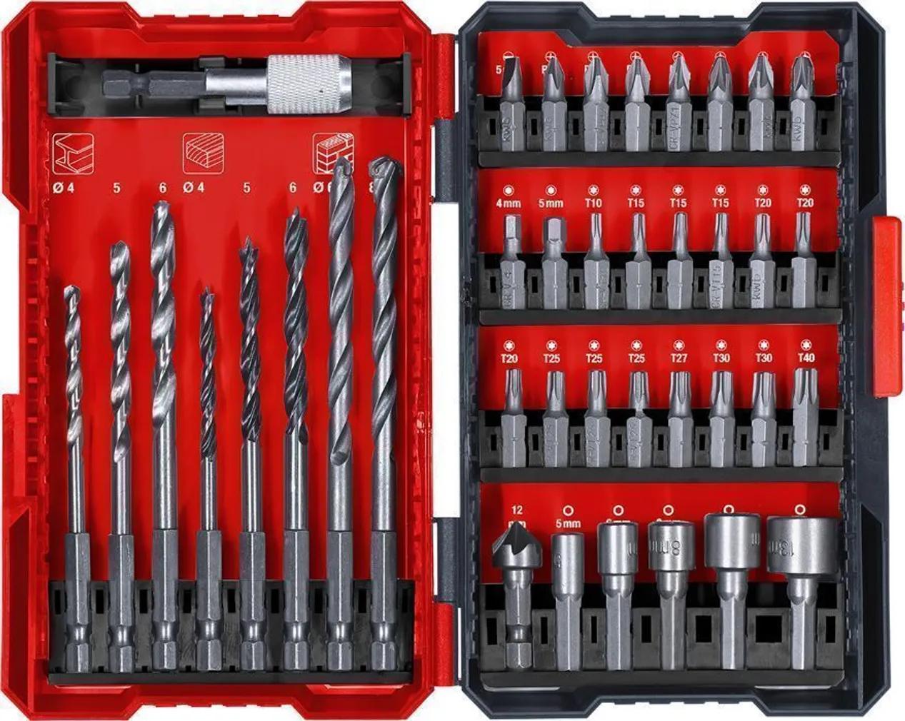 KRUVI- JA PUURIOTSAKUTE KOMPLEKT KWB L-KARP 39-OSALINE