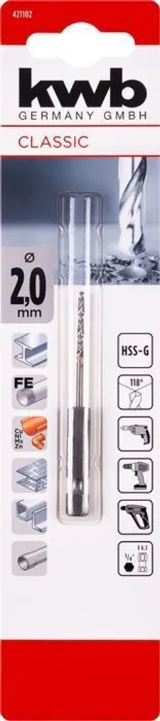 HSS-PUUR KWB 1/4" KUUSKANT 2MM