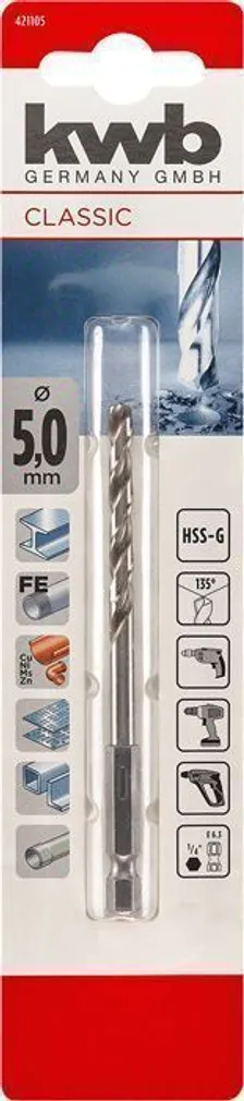 HSS-PUUR KWB 1/4" KUUSKANT 5MM