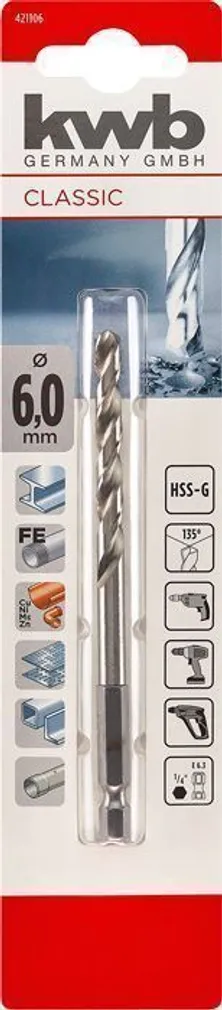 HSS-PUUR KWB 1/4" KUUSKANT 6MM