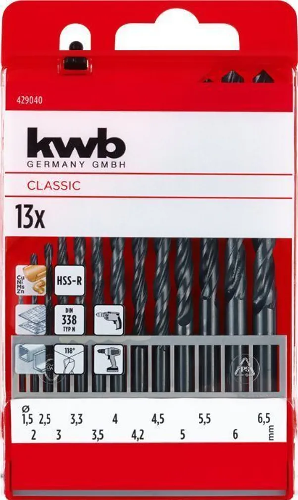 PUURIDE KOMPLEKT KWB HSS-R 1,5-6,5MM 13TK