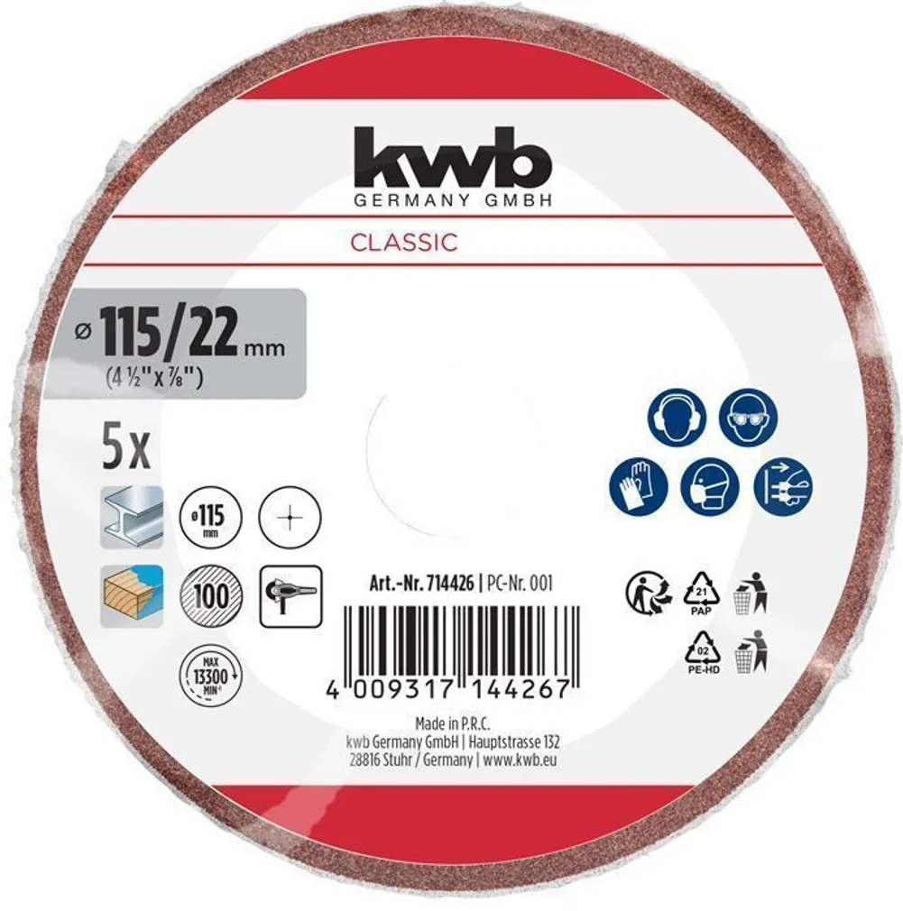 KIUDKETAS KWB, KORUND 115MM G100 5TK