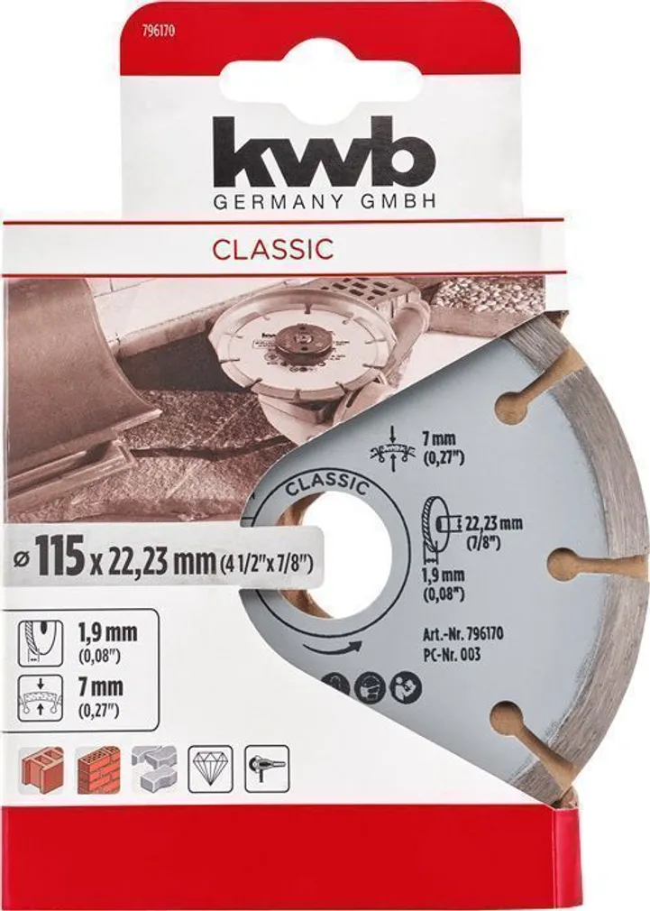 TEEMANTLÕIKEKETAS KWB, SEGMENT 115MM