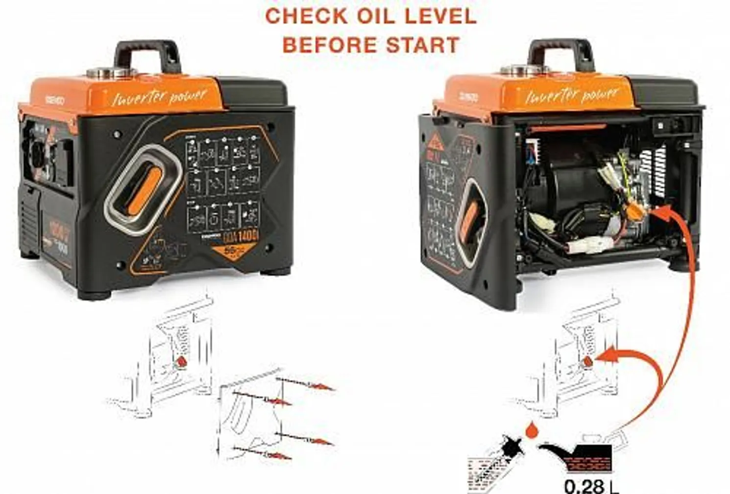 BENSIINIMOOTORIGA INVERTERGENERAATOR DAEWOO GDA 1400I