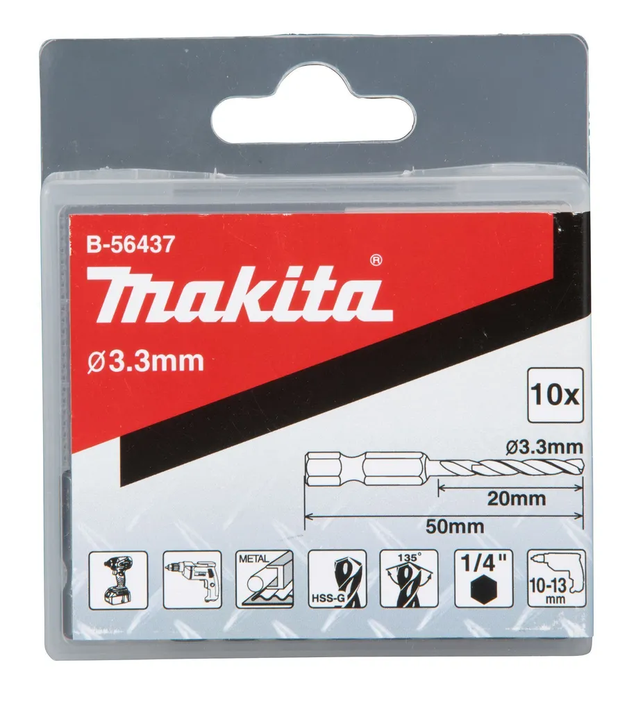 METALLIPUUR MAKITA 3,3X50MM 1/4" B-56437 HSS-G 10TK