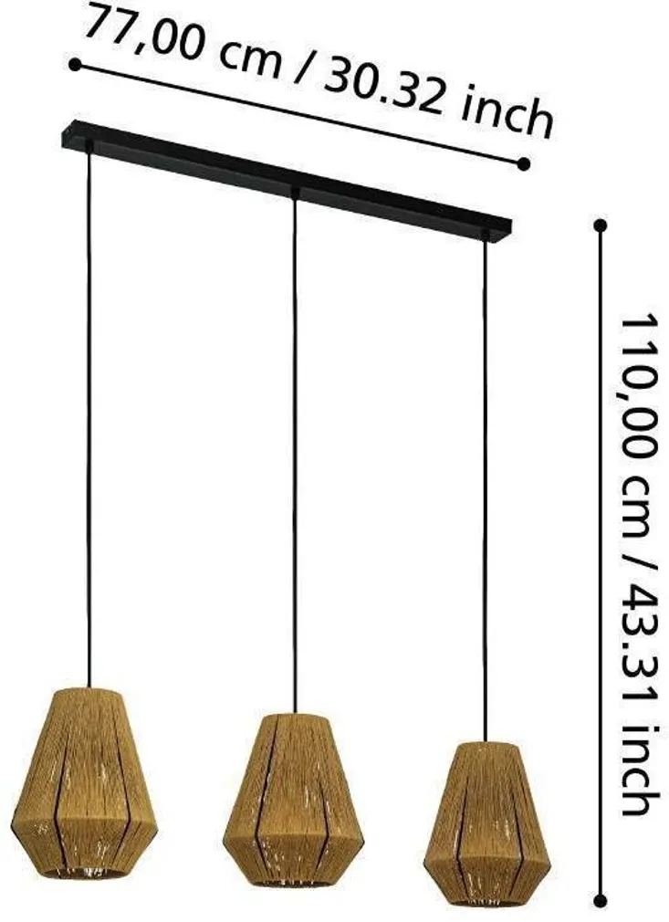 RIPPVALGUSTI EGLO ALDERNEY E27 3X40W MUST METALLIK/NATURAAL.