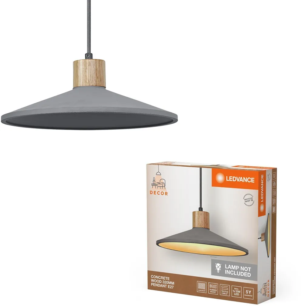 RIPPVALGUSTI LEDVANCE CONCRETE WOOD 320MM E27 TUMEHALL