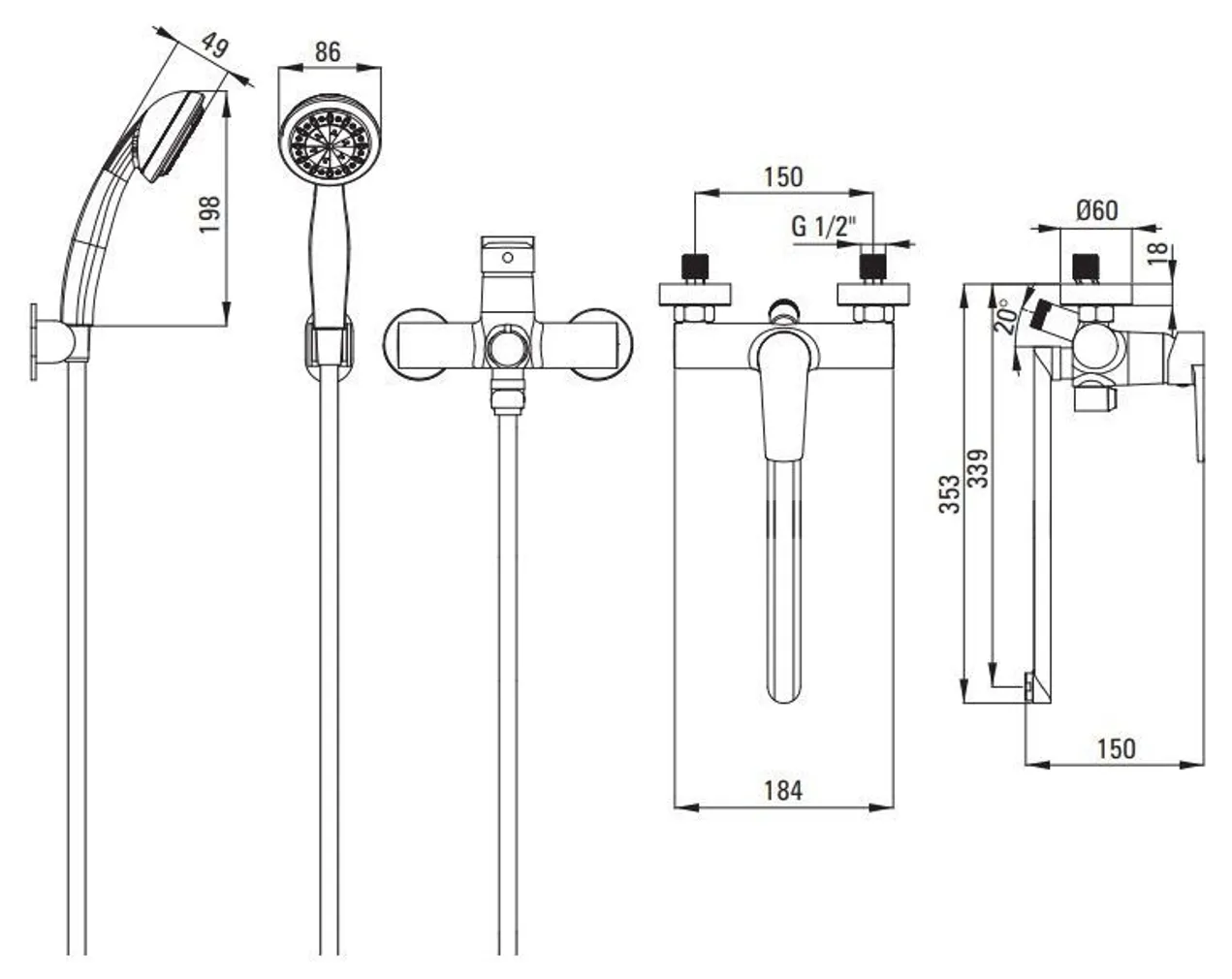 VALAMU- JA VANNISEGISTI SEINALE DEANTE TUBO DUŠIKOMPLEKTIGA