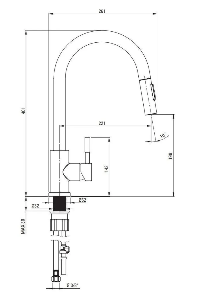 KÖÖGISEGISTI DEANTE LIMA VÄLJATÕMMATAV TILA 2-JOALINE MUST