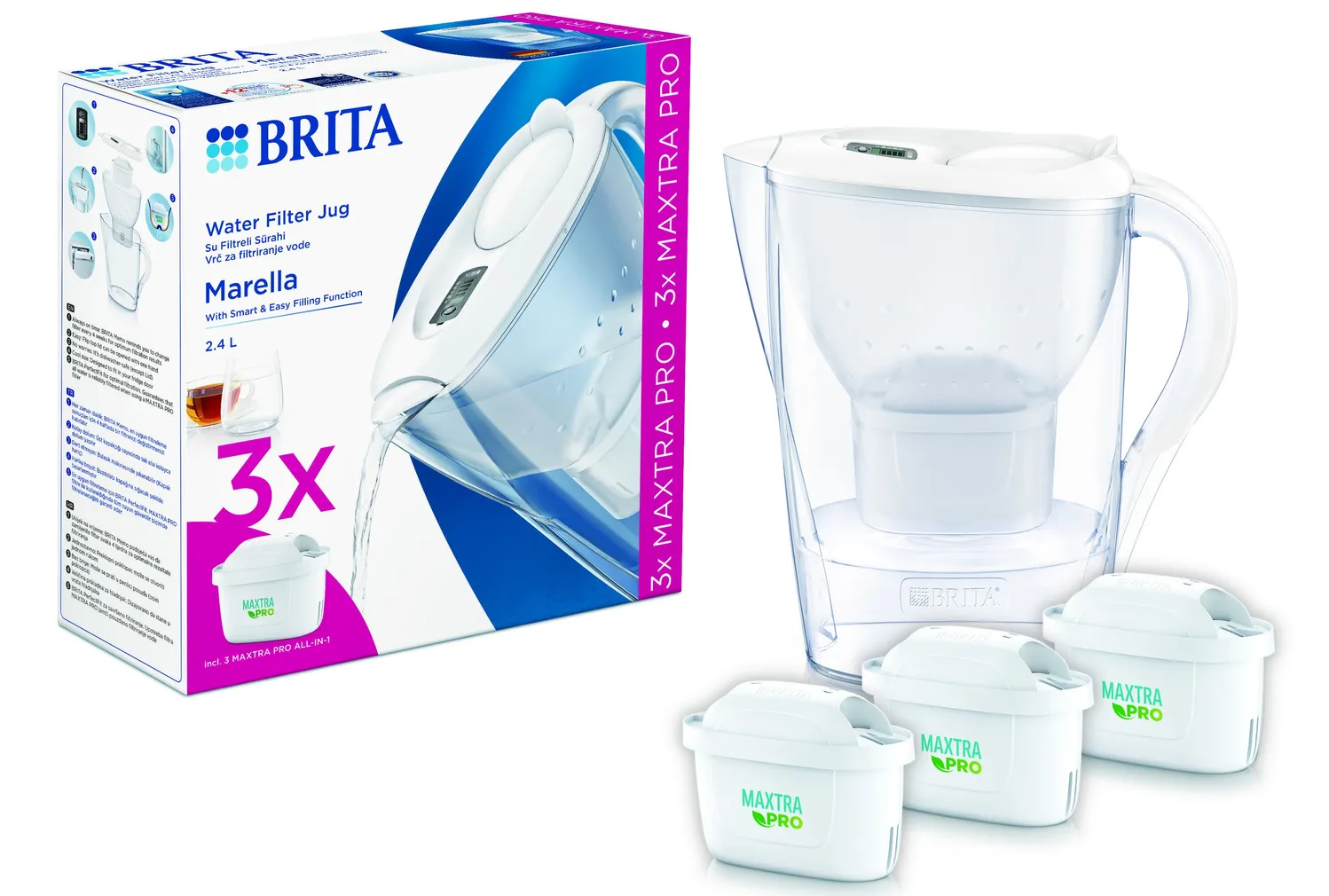VEEFILTERKANN BRITA MARELLA +3 MXPRO FILTRIT 2,4L VALGE