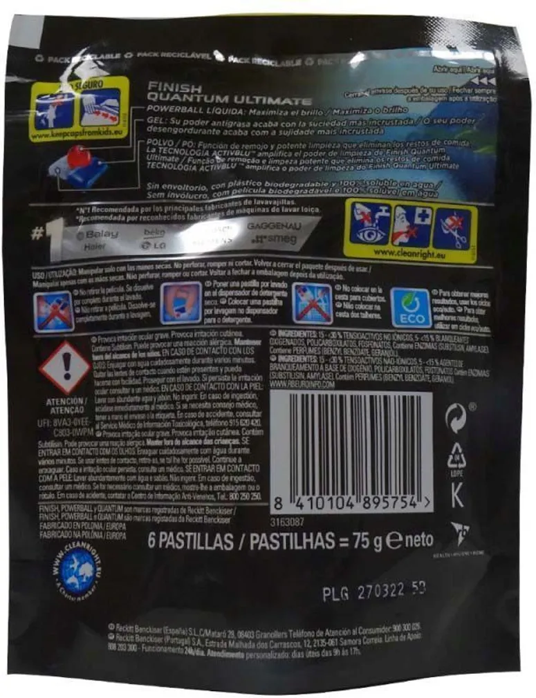 NÕUDEPESUMASINA PESUKAPSLID FINISH POWERBALL QUANTUM ULTIMATE 6TK