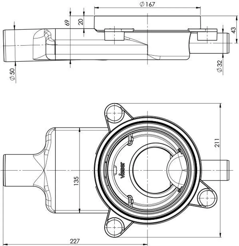 TRAPP VIESER DN50 1X32 ONE EKSTRA MADAL HORISONTAALNE