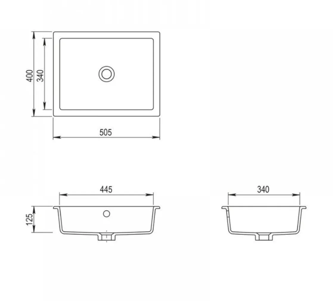 VANNITOAVALAMU TURTL 125MM 445X340MM GRANIIT MUST