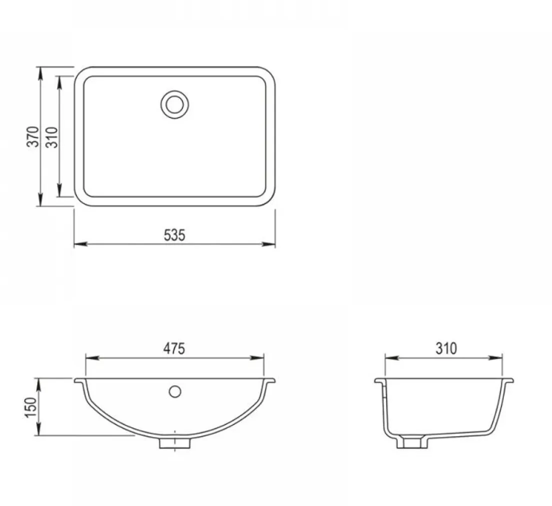 VANNITOAVALAMU TURTL 150MM 475X310MM GRANIIT HÕBE