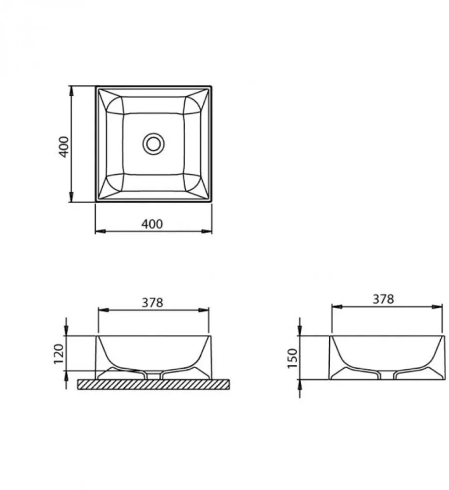 VANNITOAVALAMU TURTL 120MM 378X378MM GRANIIT MUST