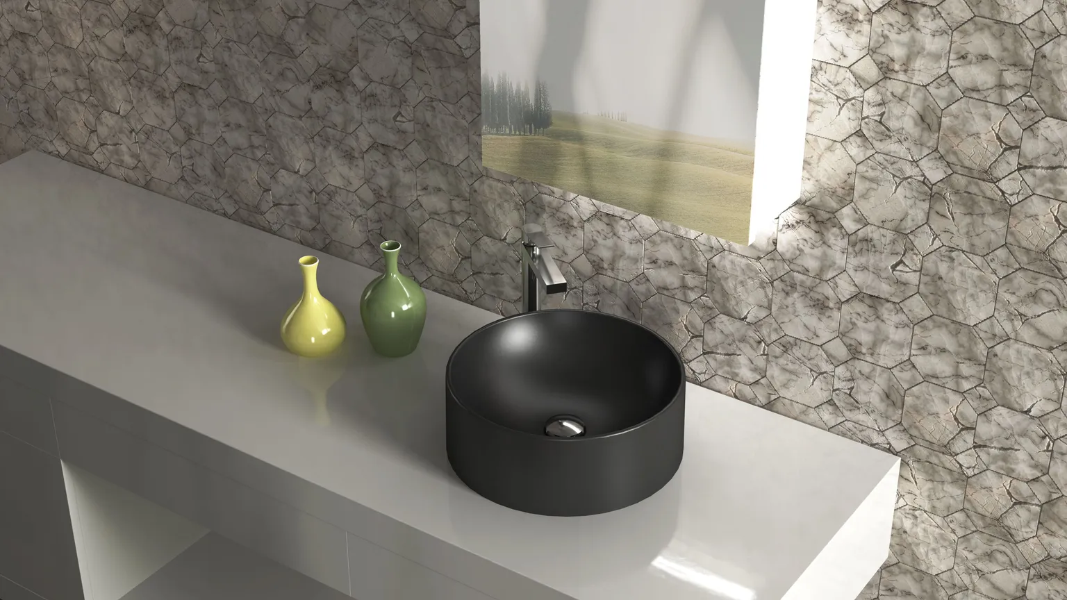 VANNITOAVALAMU TURTL 120MM 378X378MM GRANIIT MUST