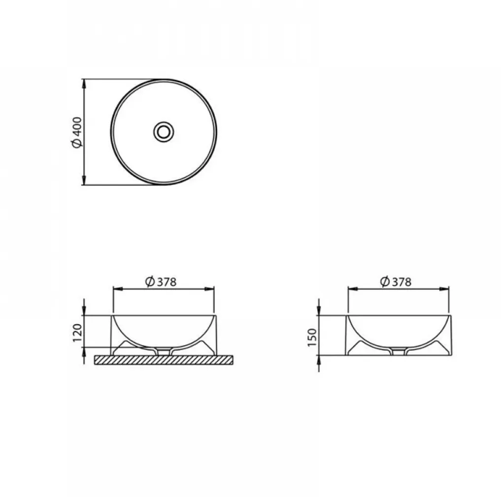 VANNITOAVALAMU TURTL 120MM 378X378MM GRANIIT MUST