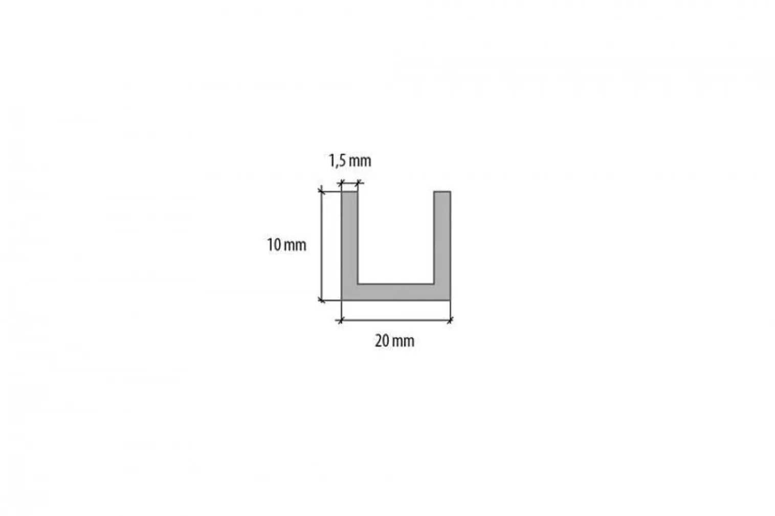 ALUMIINIUM U-PROFIIL CEZAR 20X10X1,5X2000MM ANOD.HÕBEDANE