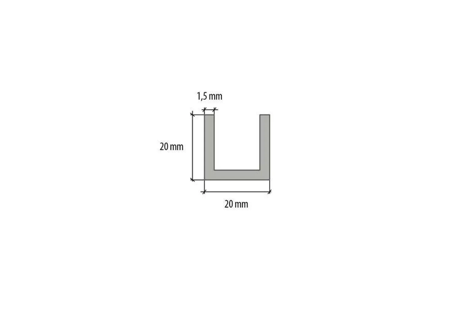 ALUMIINIUM U-PROFIIL CEZAR 20X20X1,5X1000MM ANOD.HÕBEDANE