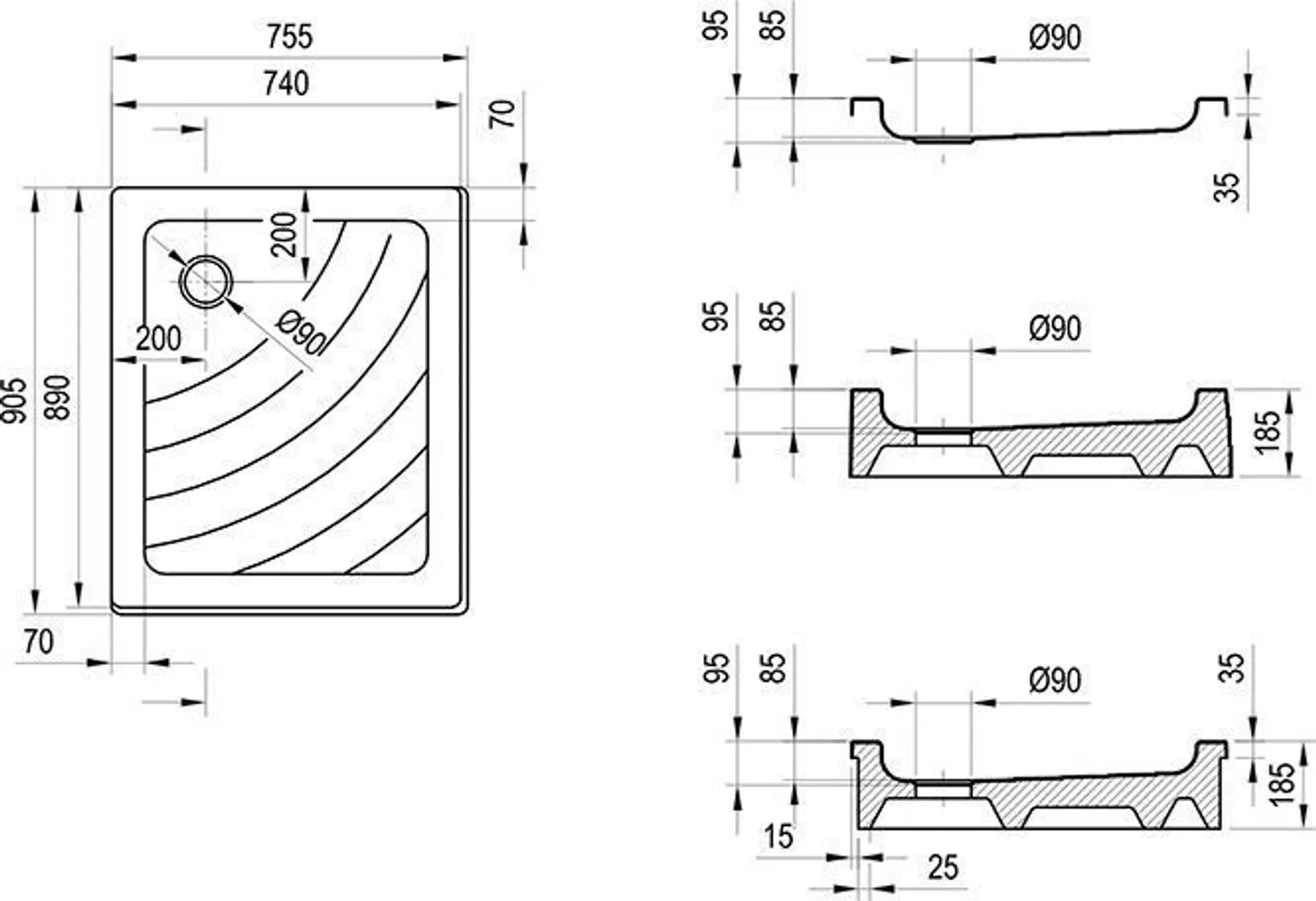 DUŠIALUS RAVAK ANETA LA, 75X90CM