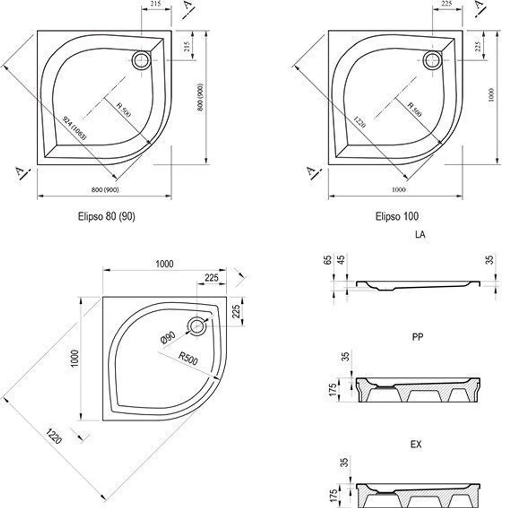 DUŠIALUS RAVAK ELIPSO, 90X90CM