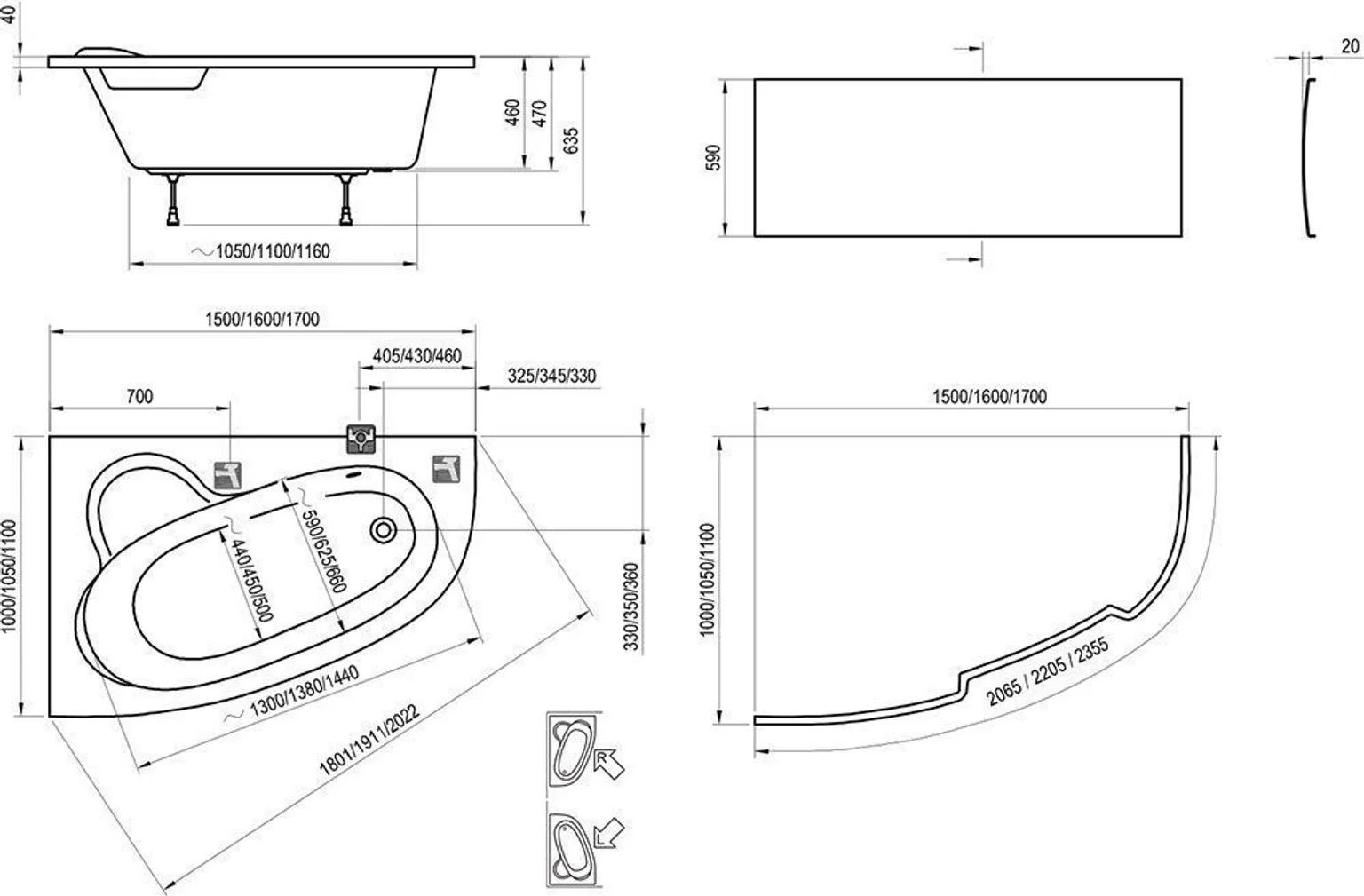 NURGAVANN RAVAK ASSYMETRIC 160X105CM, VASAK