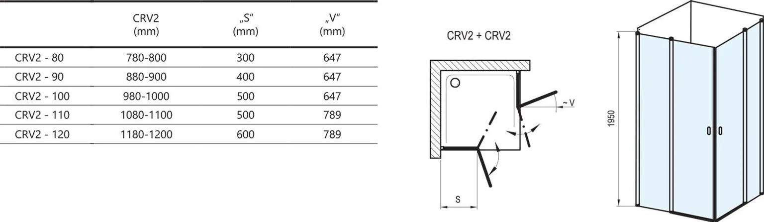 DUŠINURK RAVAK CRV2-90, 90X195CM, ALUMIINIUM, LÄBIPAISTEV KLAAS
