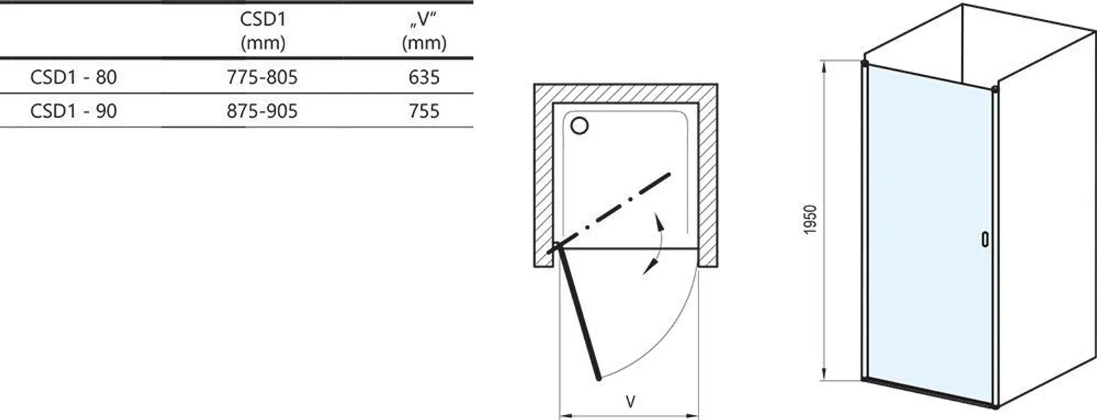 DUŠIUKS RAVAK CSD1-80, 80X195CM SATIIN + KLAAS LÄBIPAISTEV