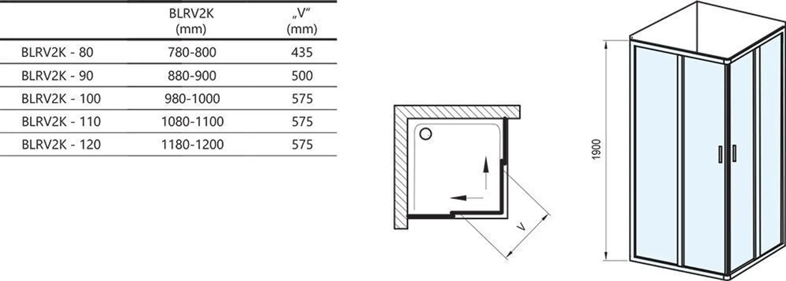 DUŠINURK RAVAK BLIX BLRV2K-80, 80X190CM ALUMIINIUM, ALUSETA