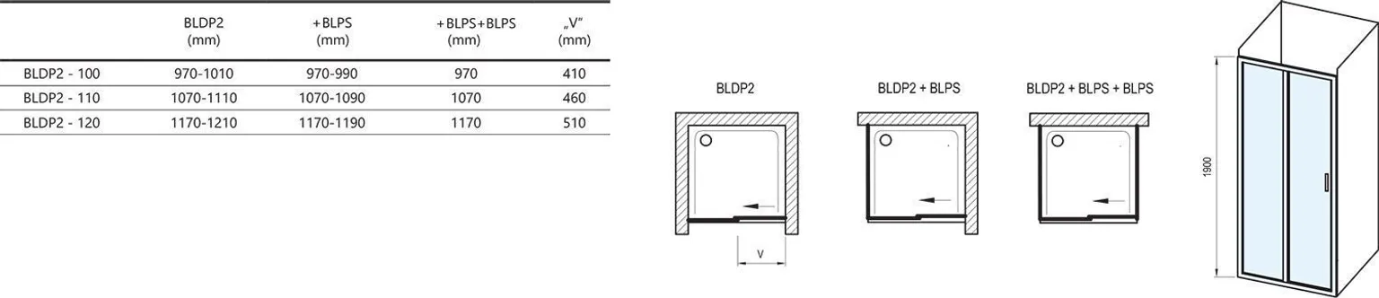 DUŠIUKS RAVAK BLIX BLDP2-100, 100X190CM, VALGE