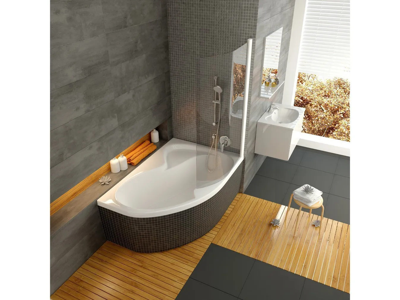 VANNISEIN RAVAK CVSK1 ROSA 160/170 R, 100X150CM, ALUMIINIUM