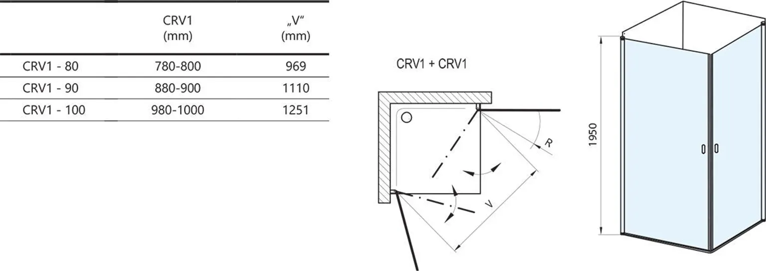 DUŠINURK RAVAK CRV1-90, 90X195CM ALUMIINIUM