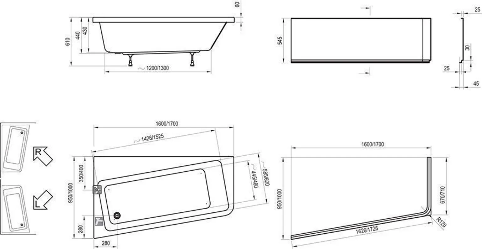 VANN RAVAK 10° 170X100CM VASAK