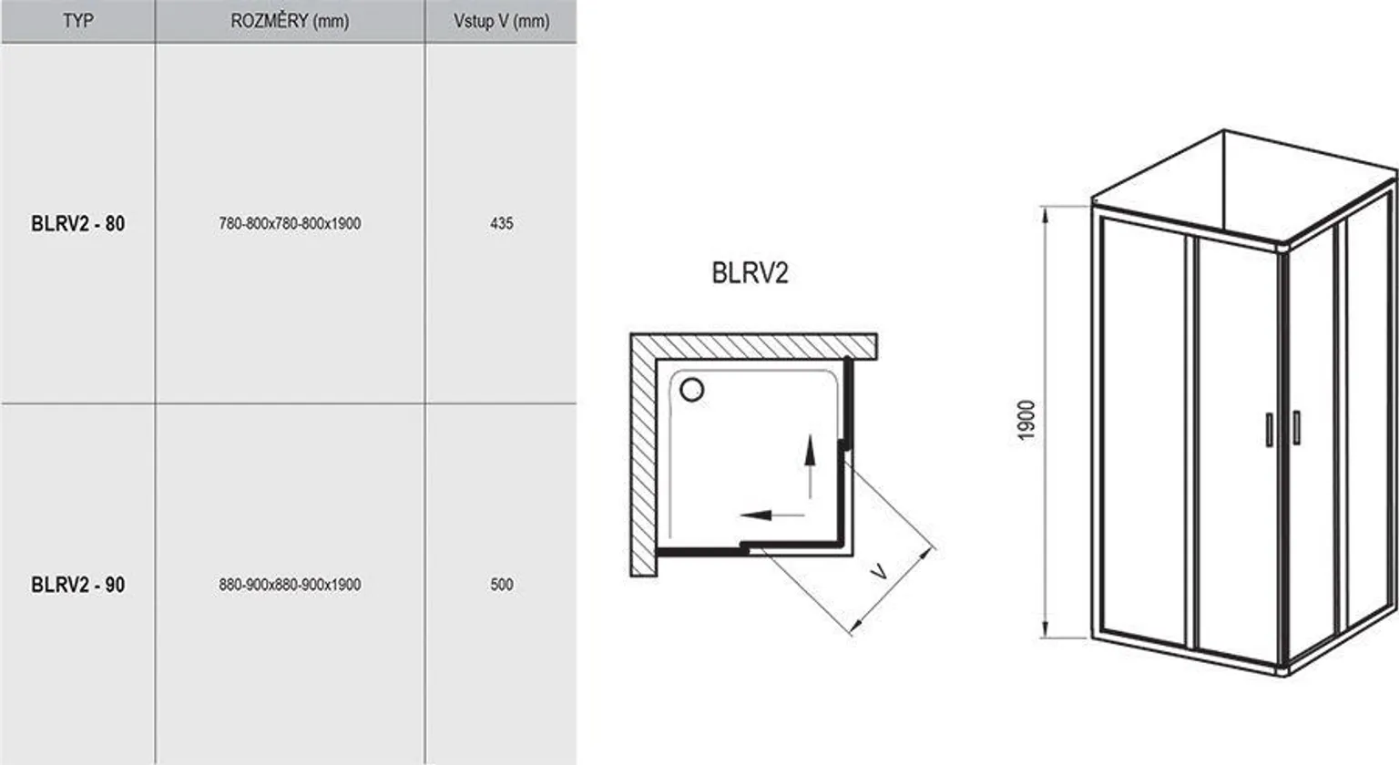 DUŠINURK RAVAK BLIX BLRV2-80, 80X190CM SATIIN