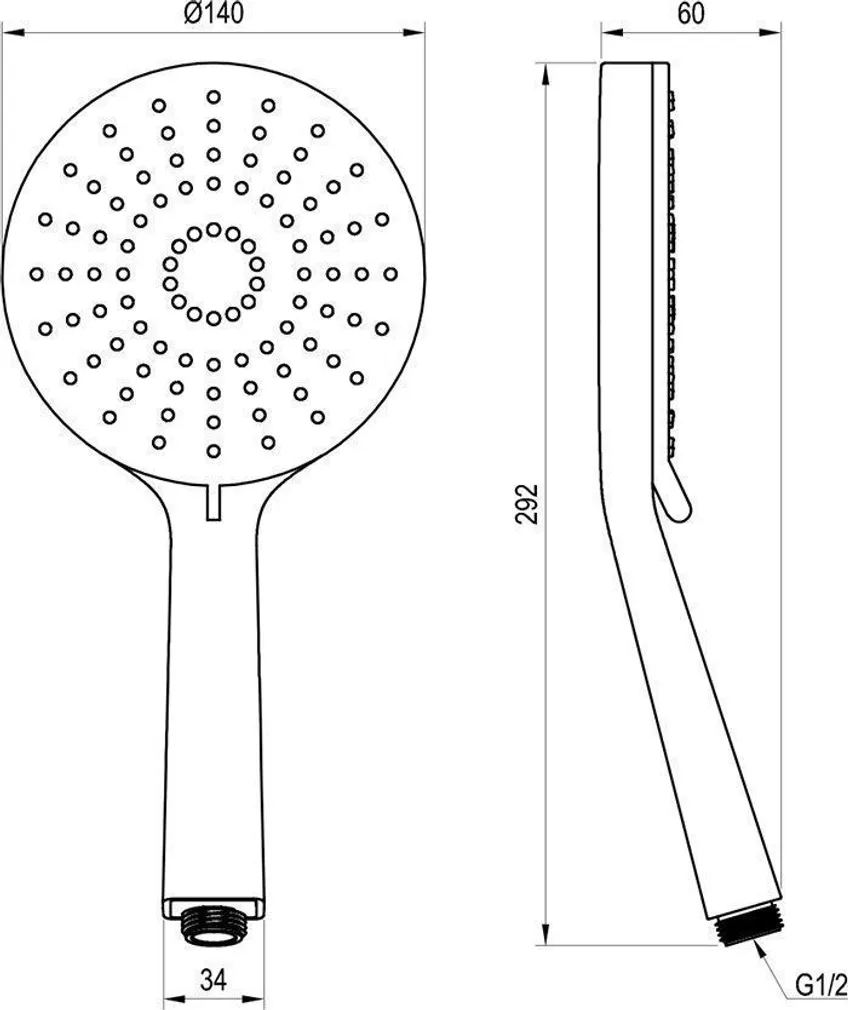 KÄSIDUŠŠ RAVAK FLAT XXL – 3 FUNKTSIOONIGA, LÄBIMÕÕT 140MM