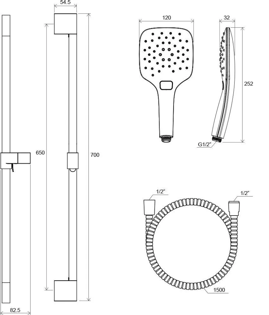 DUŠIKOMPLEKT RAVAK KÄSIDUŠŠ, DUŠILIFT 70CM, VOOLIK
