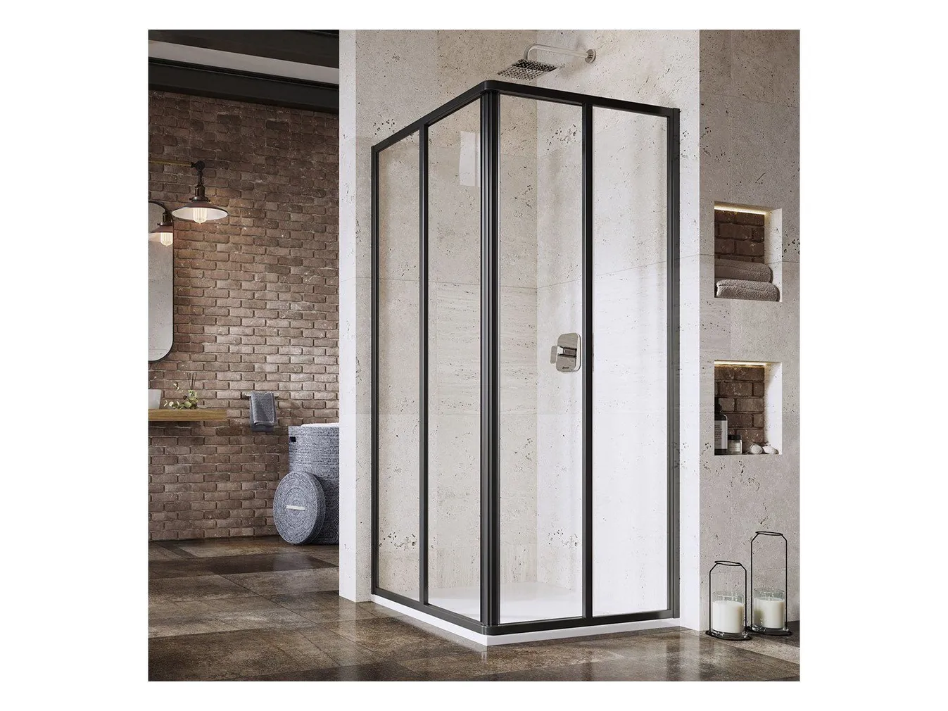 DUŠINURK RAVAK SRV2-100, 100X195CM S MUST, LÄBIPAISTEV KLAAS