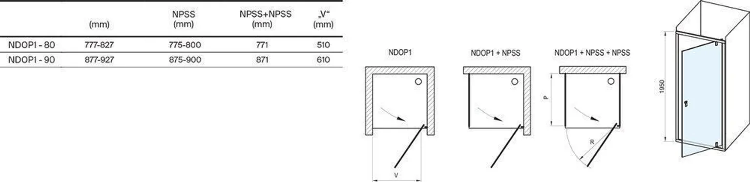 DUŠIUKS RAVAK NDOP1-80 SATIIN, 80X195CM