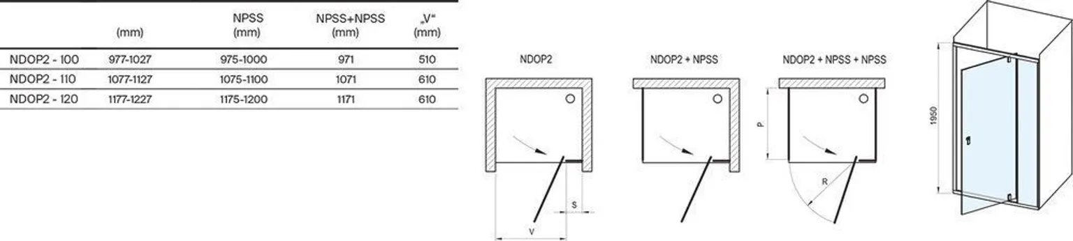 DUŠIUKS RAVAK NDOP2-110 MUST, 110X195CM