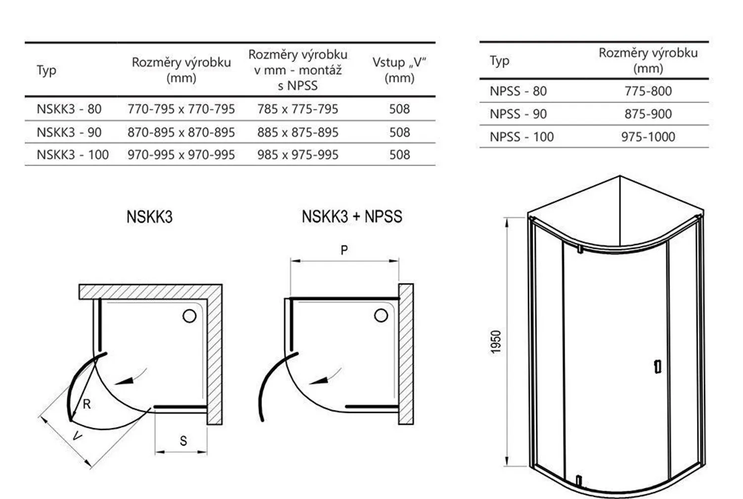 DUŠINURK RAVAK NEXTY NSKK3-90 VALGE, 90X90X195CM