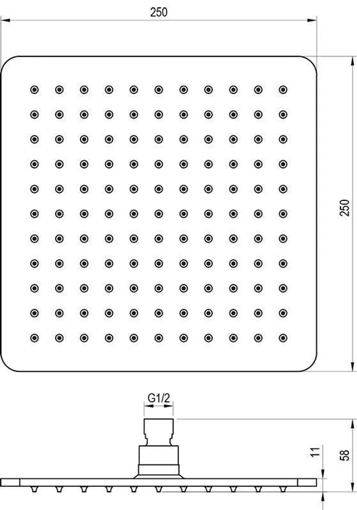 DUŠIOTSIK ÜLADUŠILE RAVAK 250MM, 986.20BLM, MUST MATT