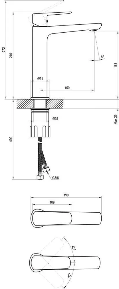 KÕRGE VALAMUSEGISTI RAVAK LF 014.20BL, 240MM, MUST