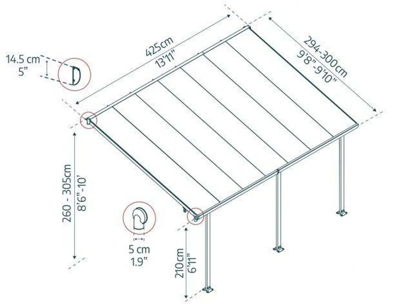 VARIKATUS TERRASSILE FERIA 3X4,25M HALL/KIRGAS